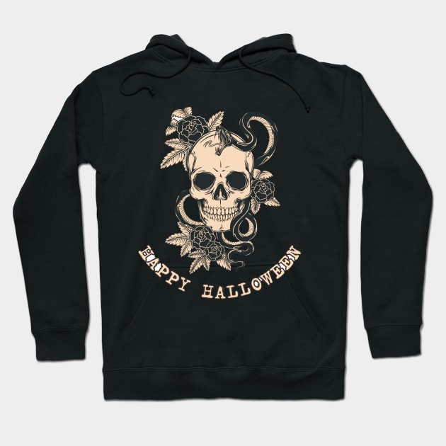 Happy Halloween skull and flowers fall oktober Hoodie by WhiteTeeRepresent